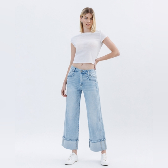 Flying Monkey "Wild Horses" Super High Rise Cuffed Wide Leg Jeans - light sz 26 - Picture 1 of 9